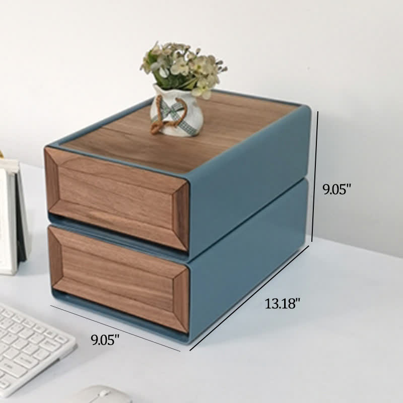 Black Walnut Solid Wood Finish Drawer Storage Box - Navy Blue - 2 Drawers - image 6