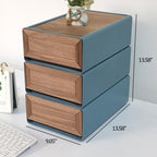 Black Walnut Solid Wood Finish Drawer Storage Box - Navy Blue - 3 Drawers - image 7
