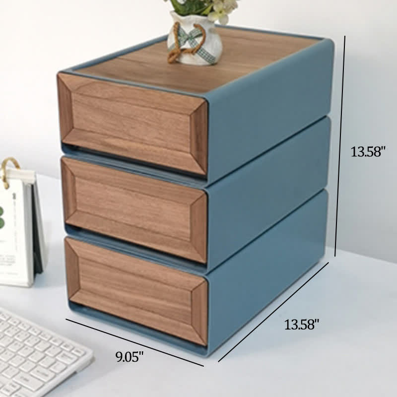 Black Walnut Solid Wood Finish Drawer Storage Box - Navy Blue - 3 Drawers - image 7