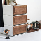 Black Walnut Solid Wood Finish Drawer Storage Box - White - 3 Drawers - image 10