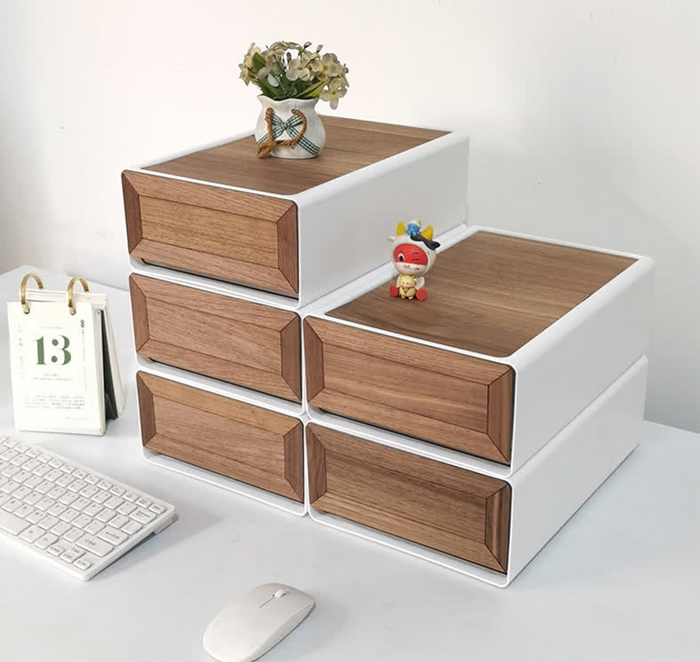 Black Walnut Solid Wood Finish Drawer Storage Box - image 8