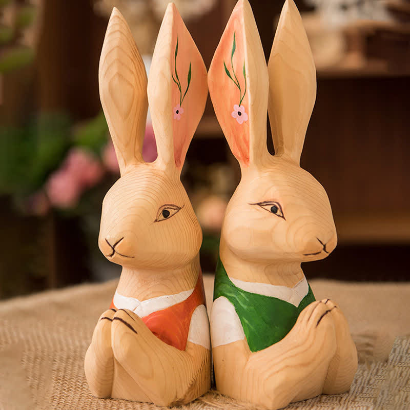 Easter Wood Carving Praying Bunny Ornament - Orange+Green - 3.94"L x 2.95"W x 10.82"H - image 2