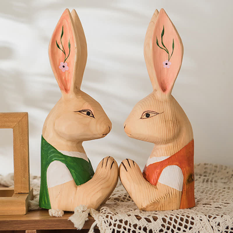 Easter Wood Carving Praying Bunny Ornament - image 0