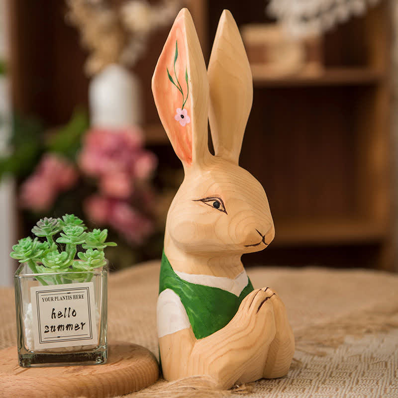 Easter Wood Carving Praying Bunny Ornament - Green - 3.94"L x 2.95"W x 10.82"H - image 4