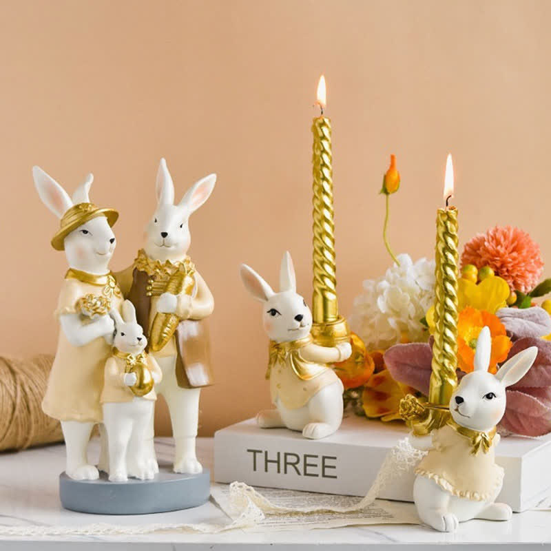 Easter Resin Bunny Candlestick Decorative Ornament - image 0