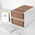Black Walnut Solid Wood Finish Drawer Storage Box - White - 2 Drawers - image 9
