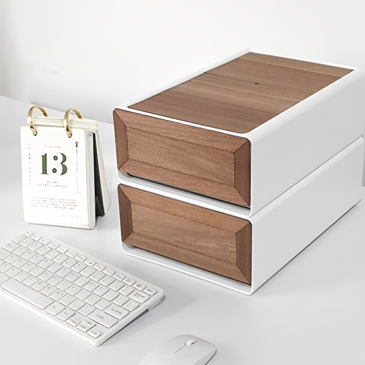 Black Walnut Solid Wood Finish Drawer Storage Box - White - 2 Drawers - image 9