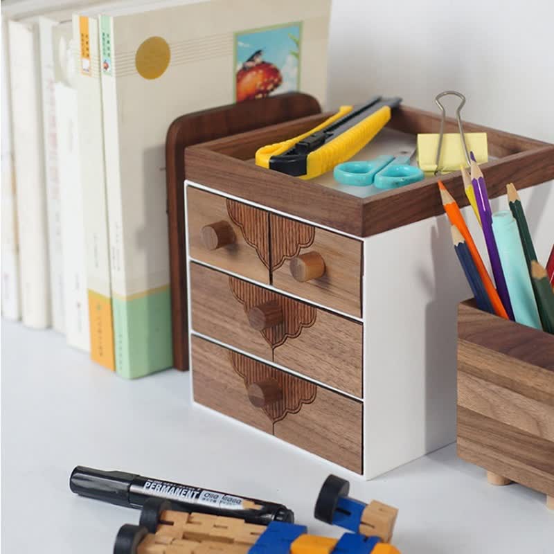 Desktop Solid Wood Drawers Storage Cabinet - 4 drawers +tray - image 8