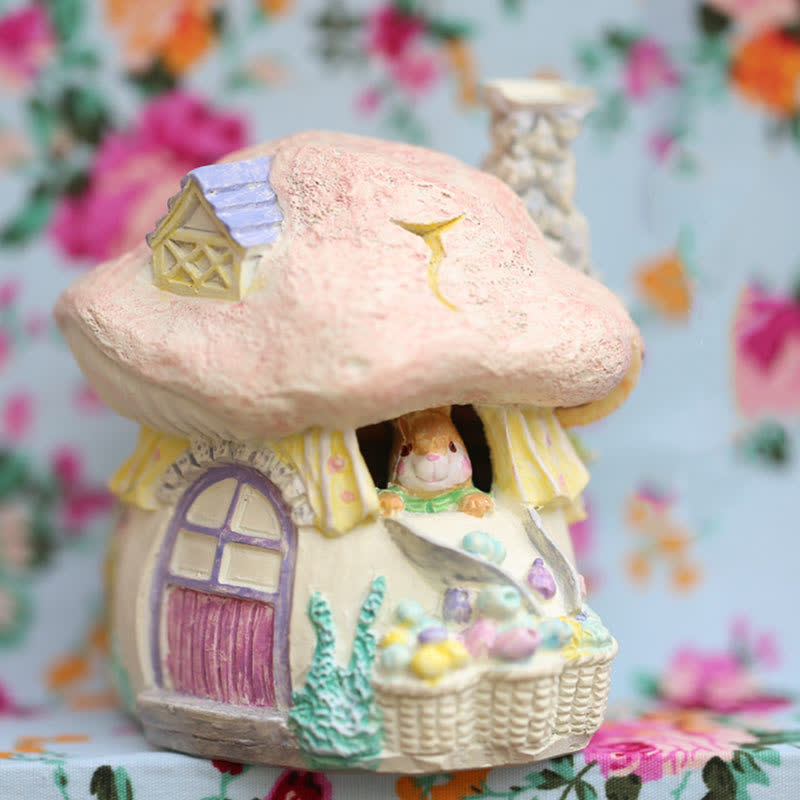 Easter Resin Bunny Mushroom House Ornament - 2.83"W x 5.59"H - image 0
