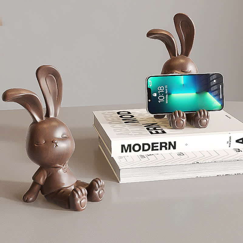 Wooden Carved Rabbit Phone Holder Ornament - image 0