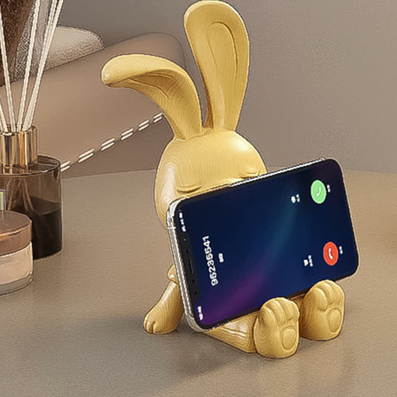 Wooden Carved Rabbit Phone Holder Ornament - Yellow - 3.15"L x 4.33"W x 6.3"H - image 9