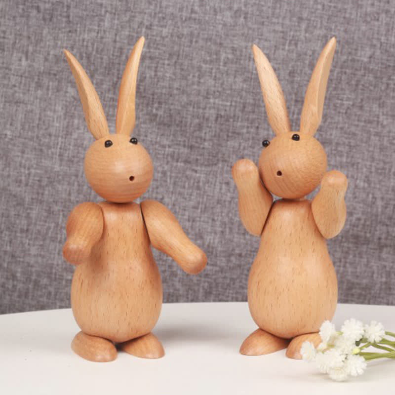 Easter Solid Wood Rabbit Home Decor Ornament - 2PCS - 1.97"L x 1.97"W x 5.9"H - image 3