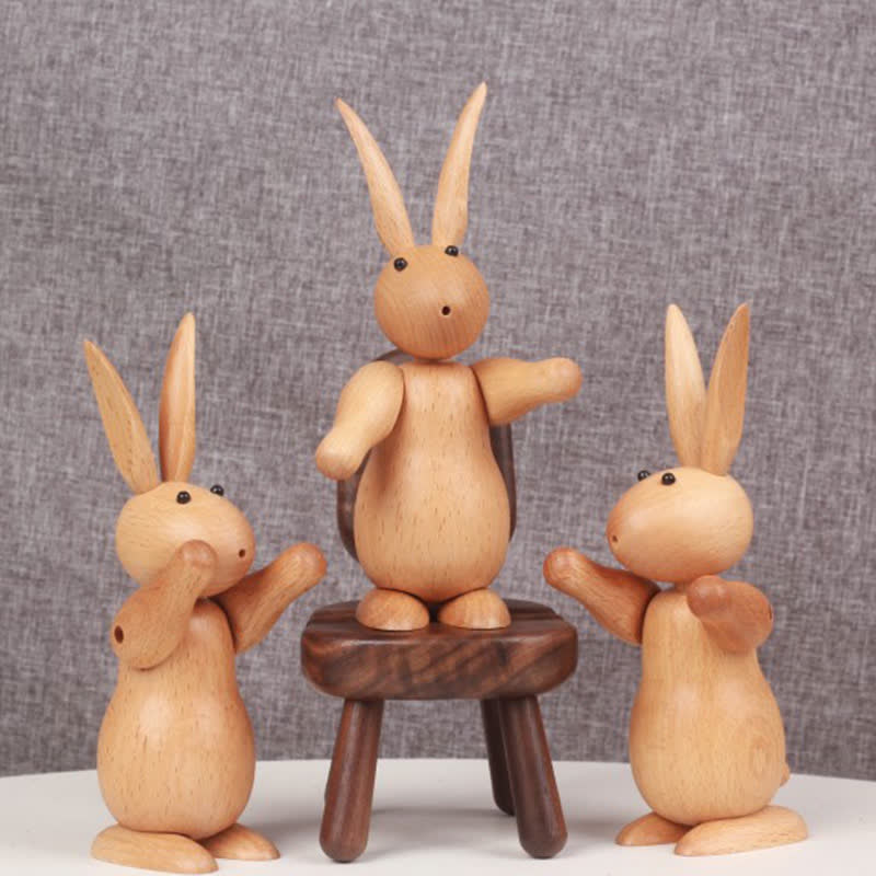 Easter Solid Wood Rabbit Home Decor Ornament - 3PCS - 1.97"L x 1.97"W x 5.9"H - image 0