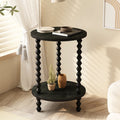 Medieval Solid Wood Round Side Table - 2 layers - Black - 19.68"W x 19.68"D x 21.65"H - image 0