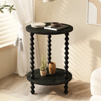 Medieval Solid Wood Round Side Table - 2 layers - Black - 19.68"W x 19.68"D x 21.65"H - image 0