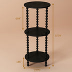 Medieval Solid Wood Round Side Table - 3 layers - Black - 15.75"W x 15.75"D x 37.79"H - image 7