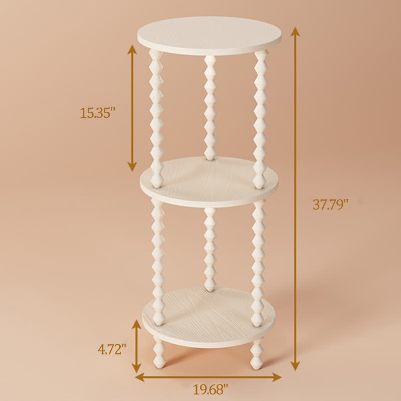 Medieval Solid Wood Round Side Table - 3 layers - Beige - 19.68"W x 19.68"D x 37.79"H - image 14