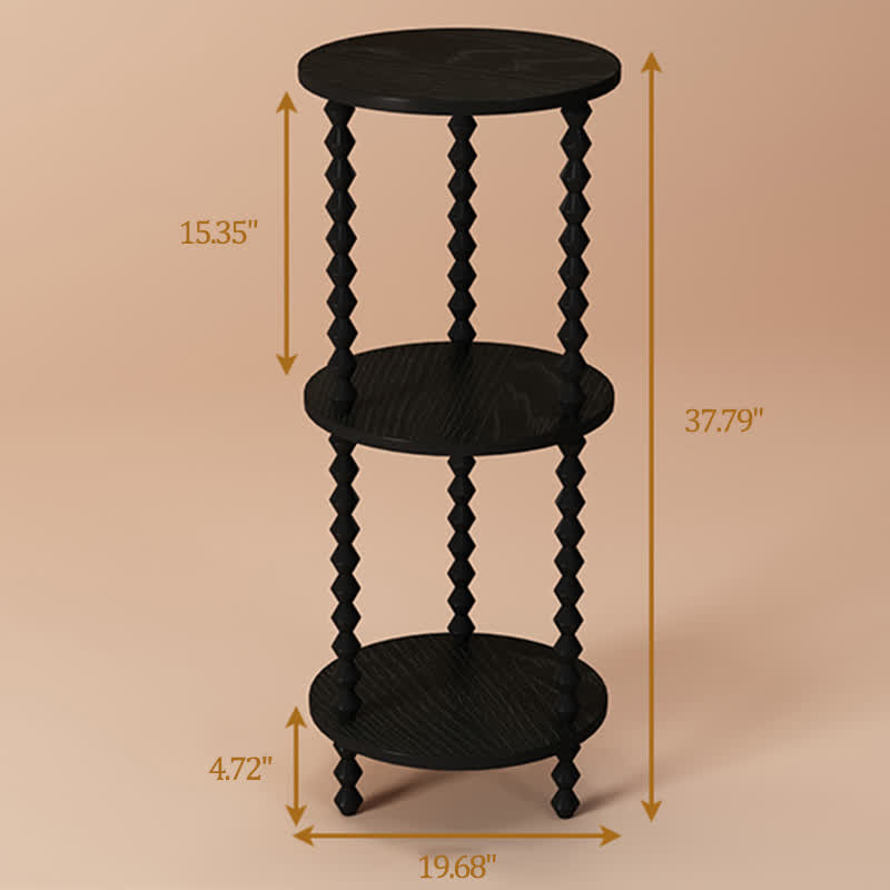 Medieval Solid Wood Round Side Table - 3 layers - Black - 19.68"W x 19.68"D x 37.79"H - image 8