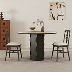Wave-patterned Base Solid Wood Round Dining Table - Walnut - W47.24" x D47.24" x H29.53" - image 2