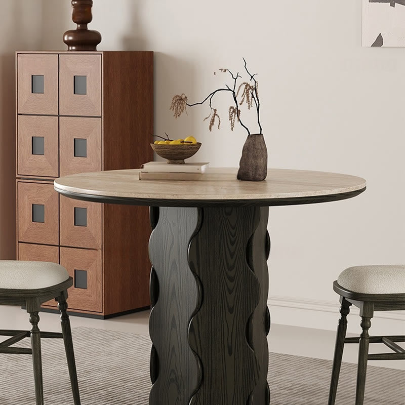 Wave-patterned Base Solid Wood Round Dining Table
