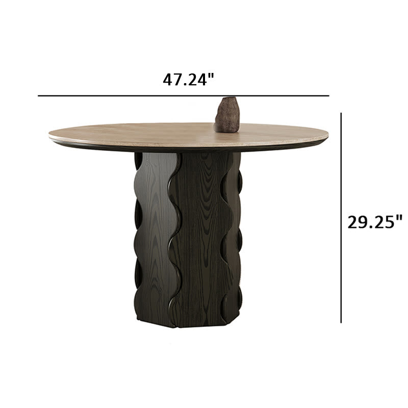 Wave-patterned Base Solid Wood Round Dining Table