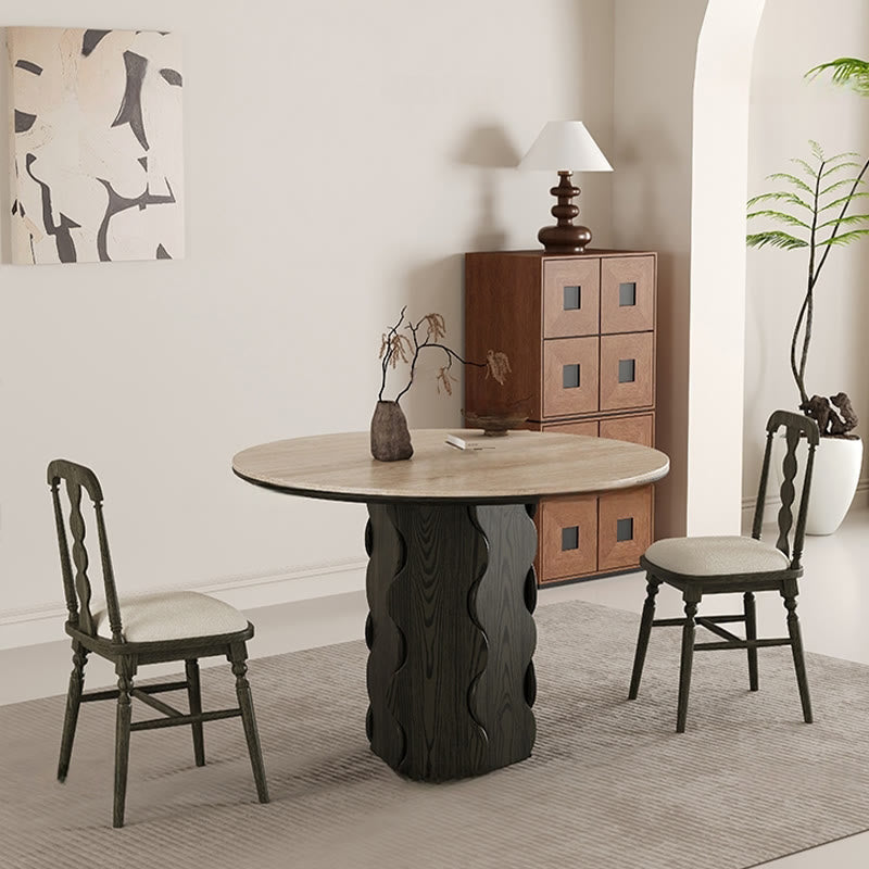 Wave-patterned Base Solid Wood Round Dining Table