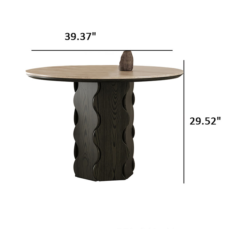 Wave-patterned Base Solid Wood Round Dining Table