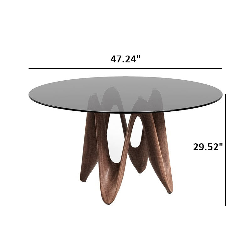 Walnut-colored Base Round Glass Dining Table - image 7
