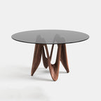 Walnut-colored Base Round Glass Dining Table - image 5