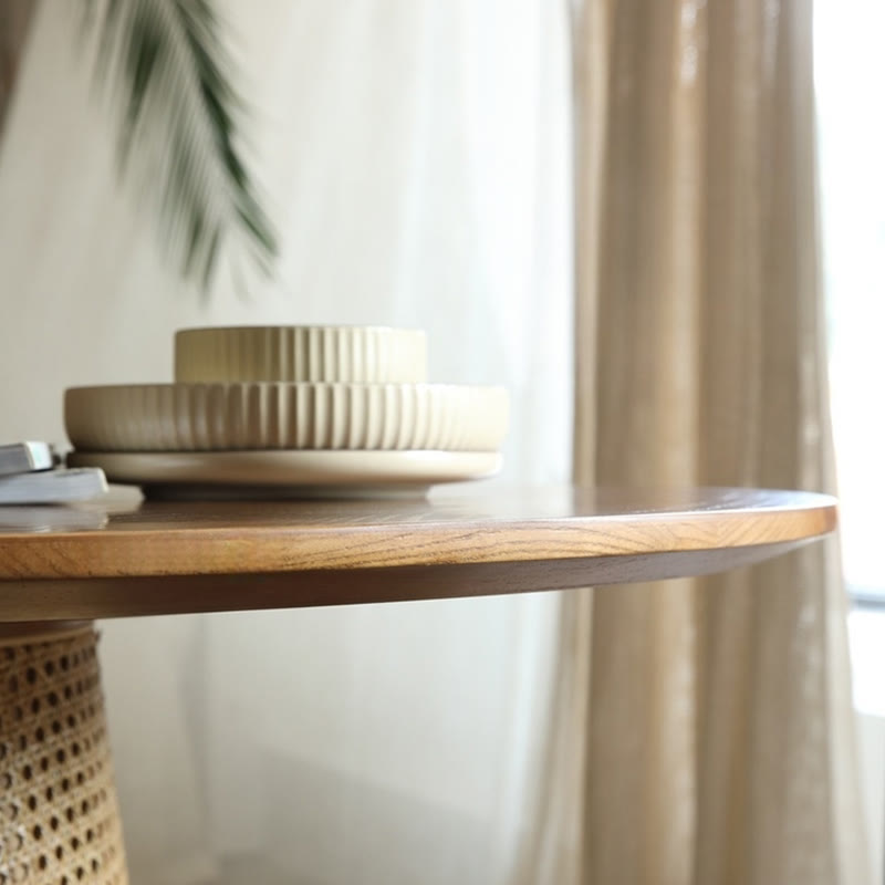 Minimalist Rattan-woven Solid Wood Dining Table