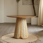 Minimalist Rattan-woven Solid Wood Dining Table - Natural wood - W53.15" x D53.15" x H29.53" - image 0