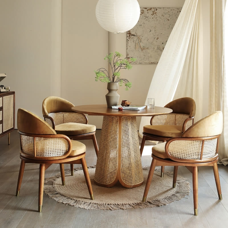 Minimalist Rattan-woven Solid Wood Dining Table