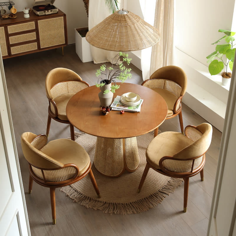 Minimalist Rattan-woven Solid Wood Dining Table