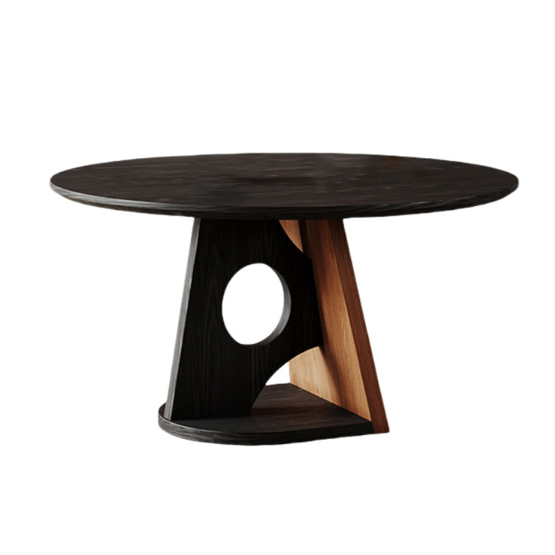 Retro Geometric Round Hollow Base Dining Table - image 1