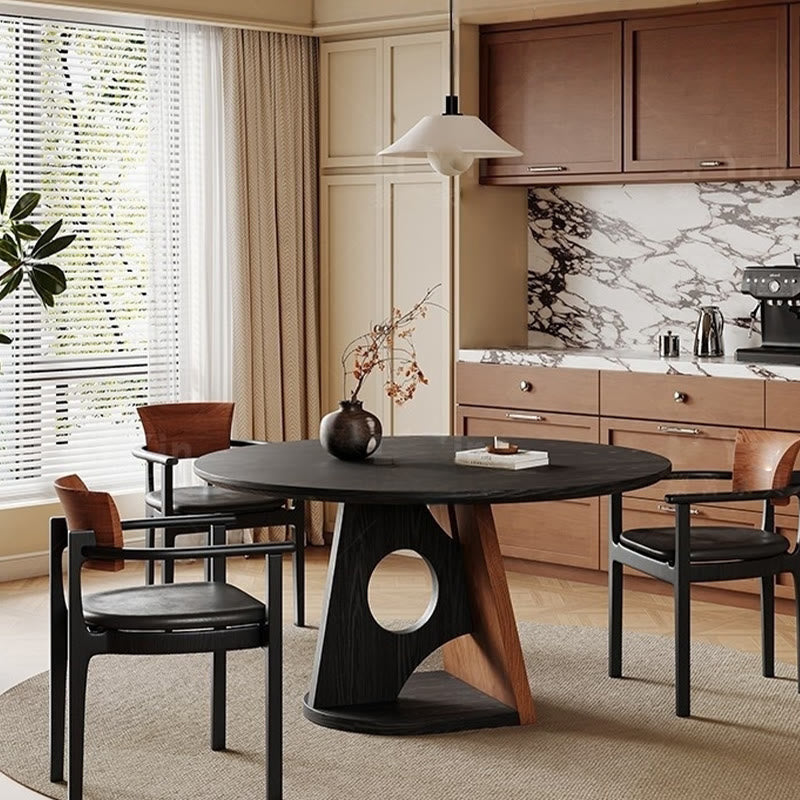 Retro Geometric Round Hollow Base Dining Table - Black - W51.18" x D51.18" x H29.53" - image 10