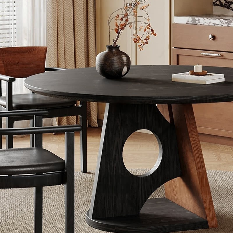 Retro Geometric Round Hollow Base Dining Table