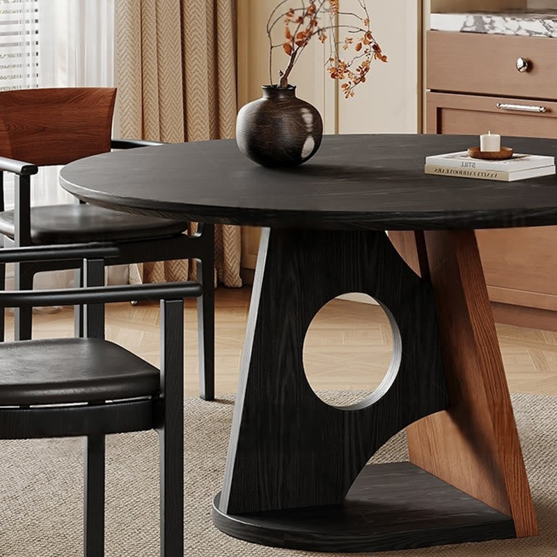 Retro Geometric Round Hollow Base Dining Table Set - image 3