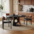 Retro Geometric Round Hollow Base Dining Table Set - Black - 51.18"Table Set - image 0