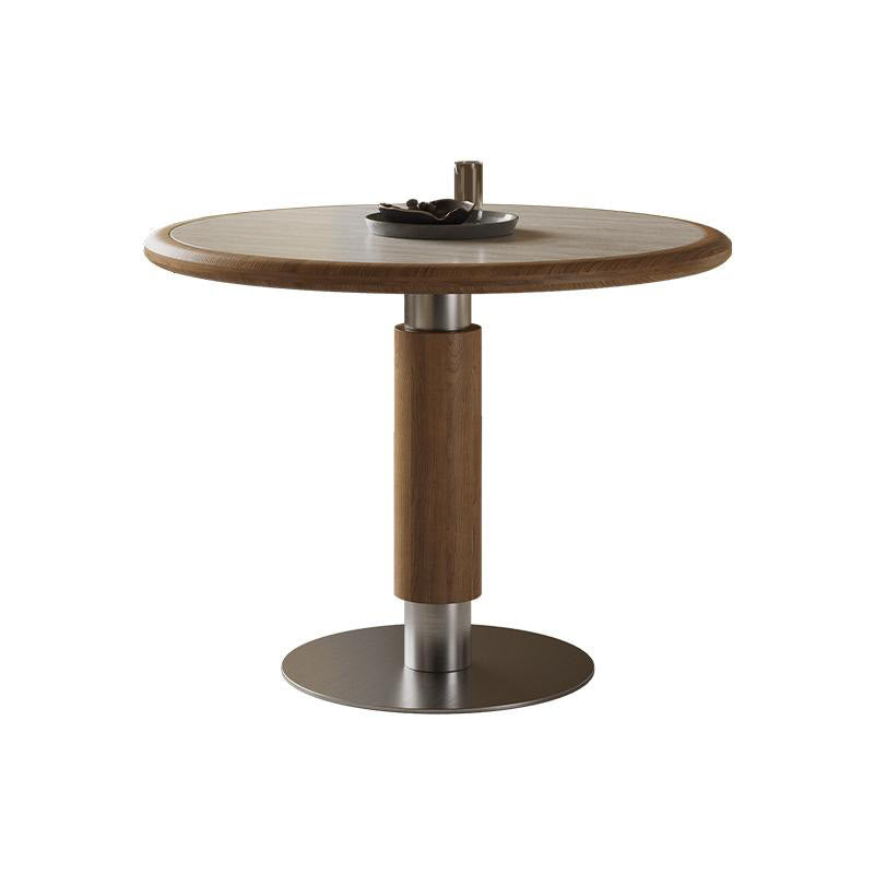 Round Mental Base Solid Wood Dining Table