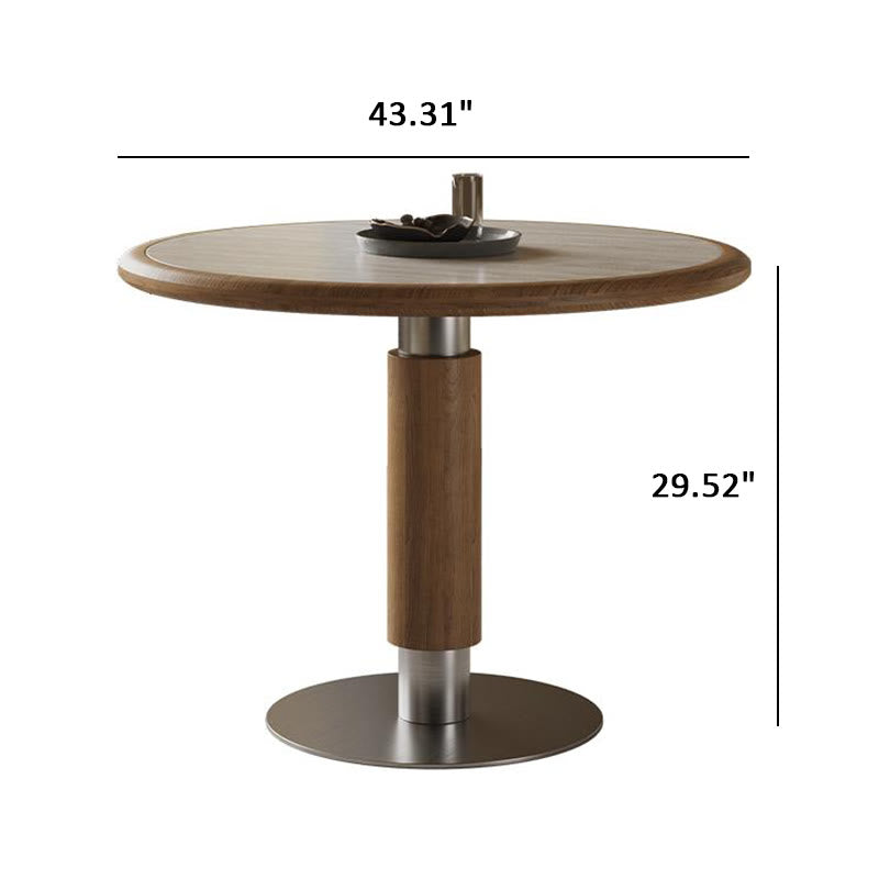 Round Mental Base Solid Wood Dining Table