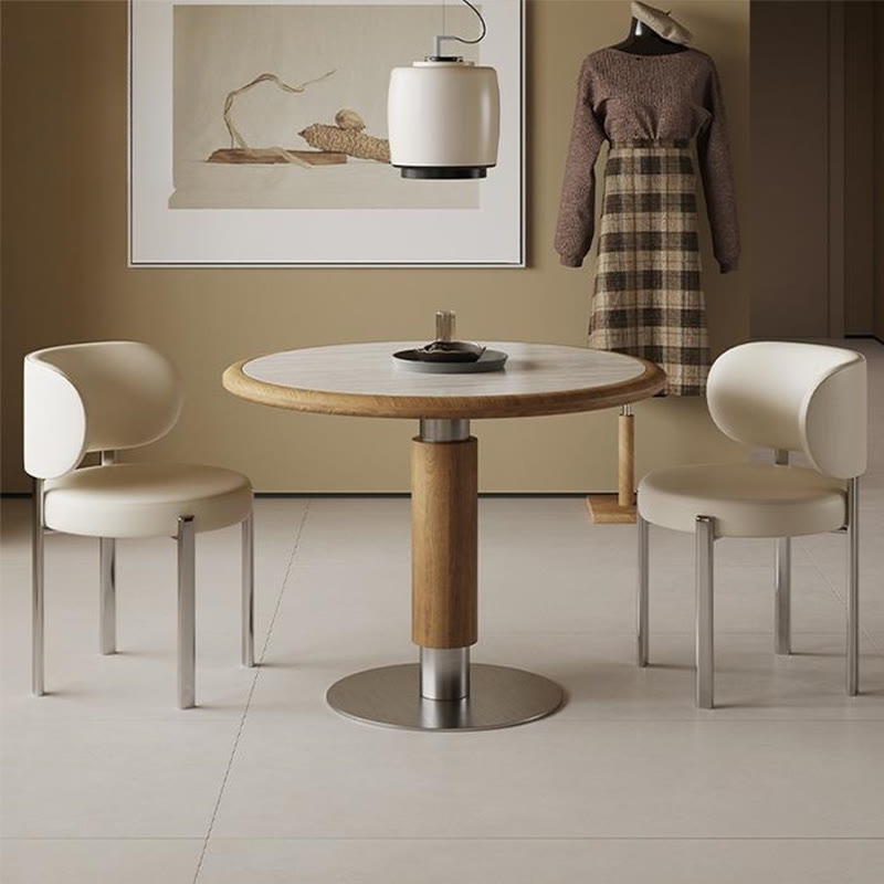 Round Mental Base Solid Wood Dining Table