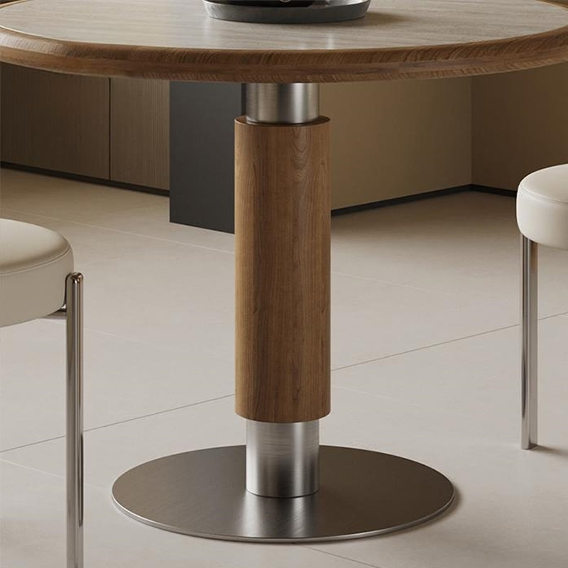 Round Mental Base Solid Wood Dining Table