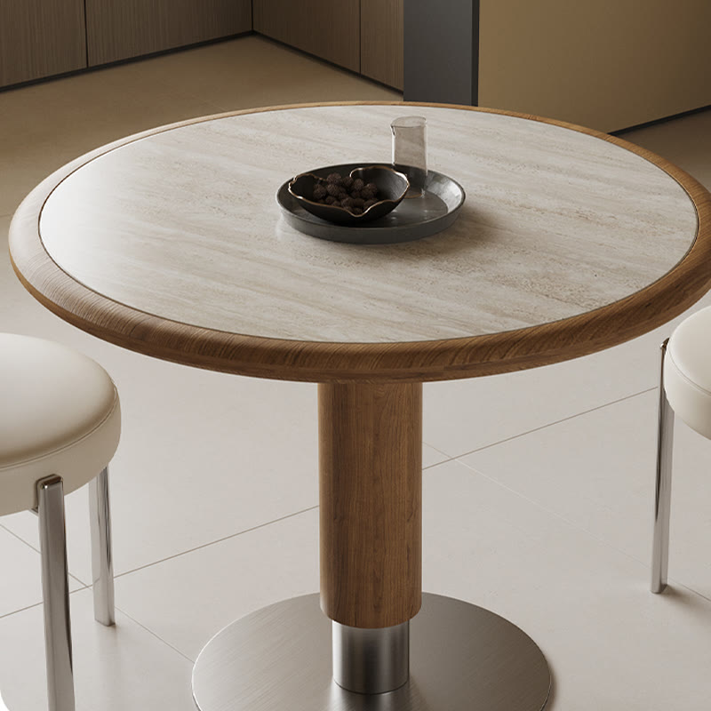Round Mental Base Solid Wood Dining Table