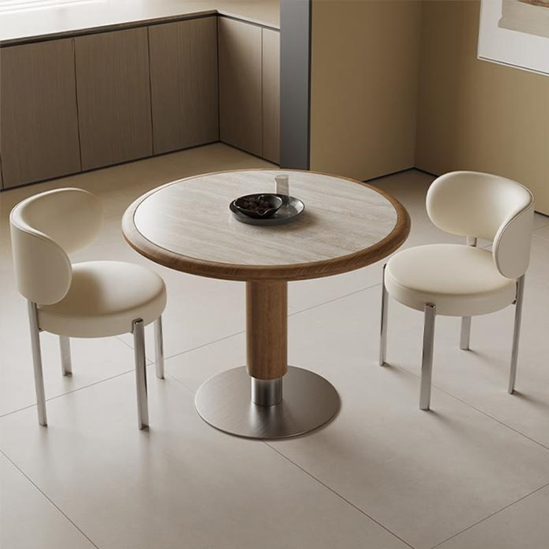 Round Mental Base Solid Wood Dining Table