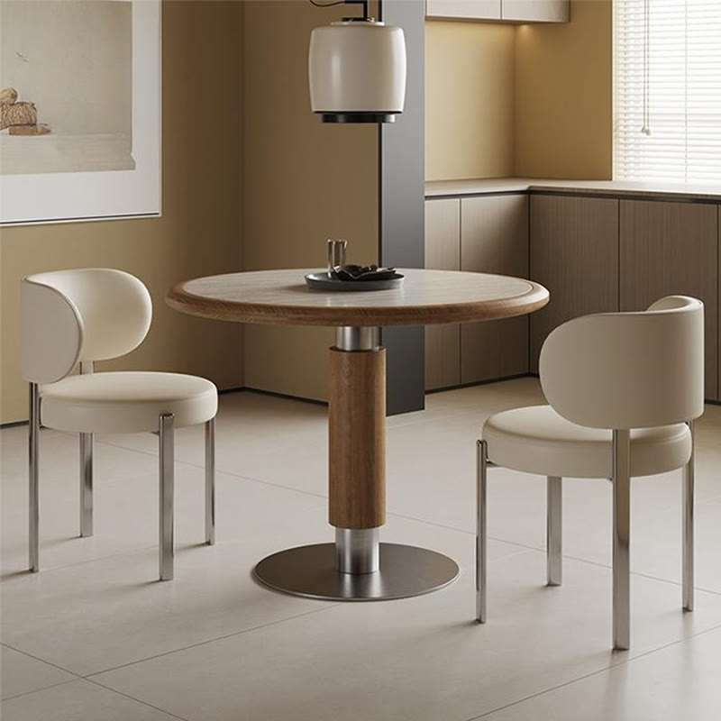 Round Mental Base Solid Wood Dining Table
