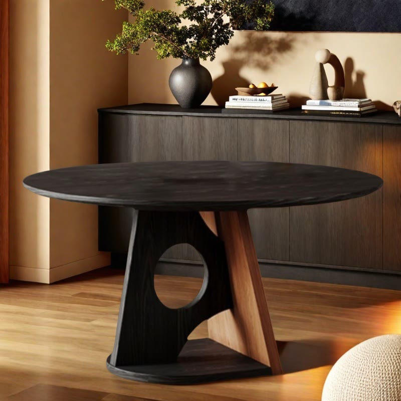 Retro Geometric Round Hollow Base Dining Table - image 0