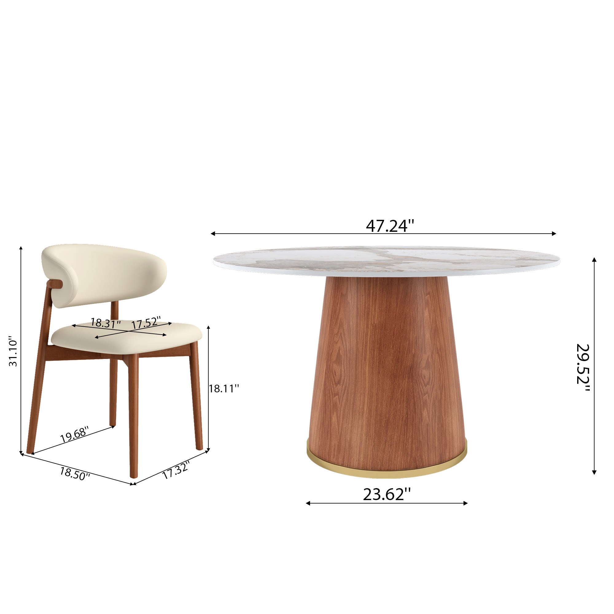 5-piece Cylindrical Base Round Dining Table With Upholstered Side Chairs