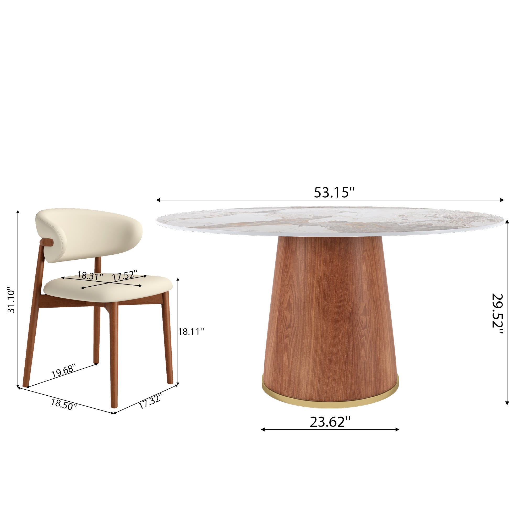 5-piece Cylindrical Base Round Dining Table With Upholstered Side Chairs