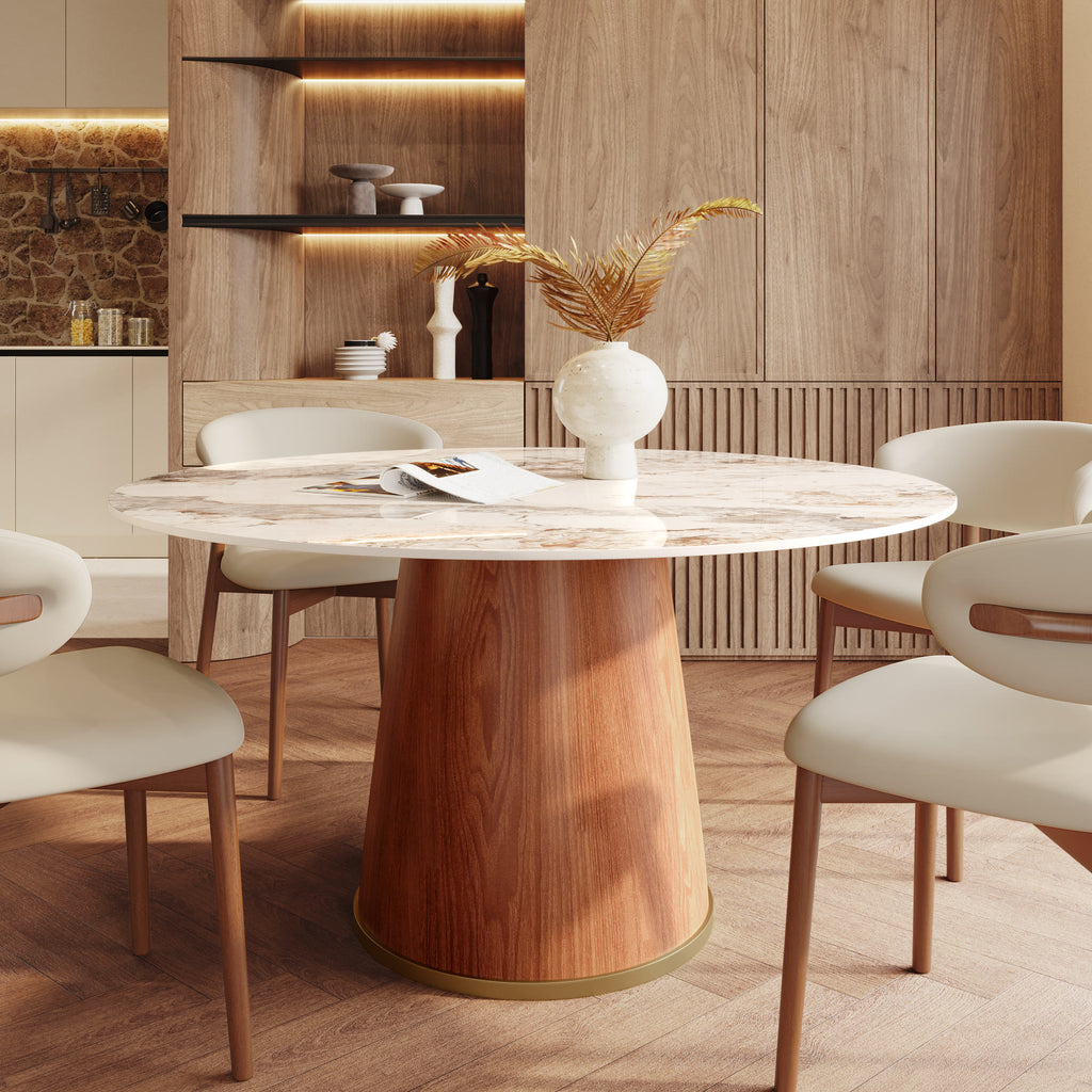 5-piece Cylindrical Base Round Dining Table With Upholstered Side Chairs