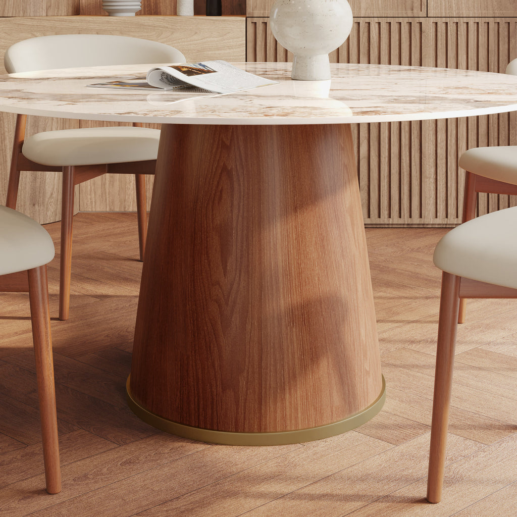 5-piece Cylindrical Base Round Dining Table With Upholstered Side Chairs